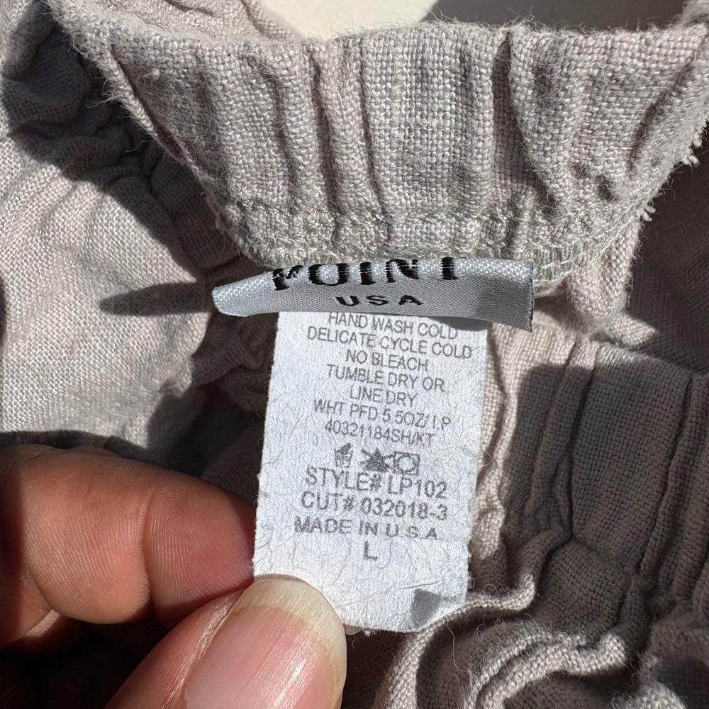Match Point Linen Pants Large Taupe Wide Leg Cropped Elastic Waist Made in USA - Picture 4 of 7